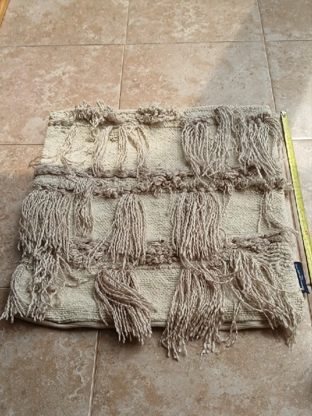 French Connection Beige Woven Textured Tassel Accent Pillow Covers